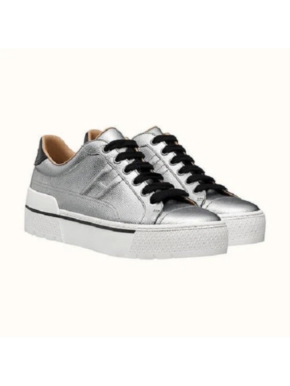 Hermes Voltage Metallic Silver Calfskin  Sneakers women’s size 40